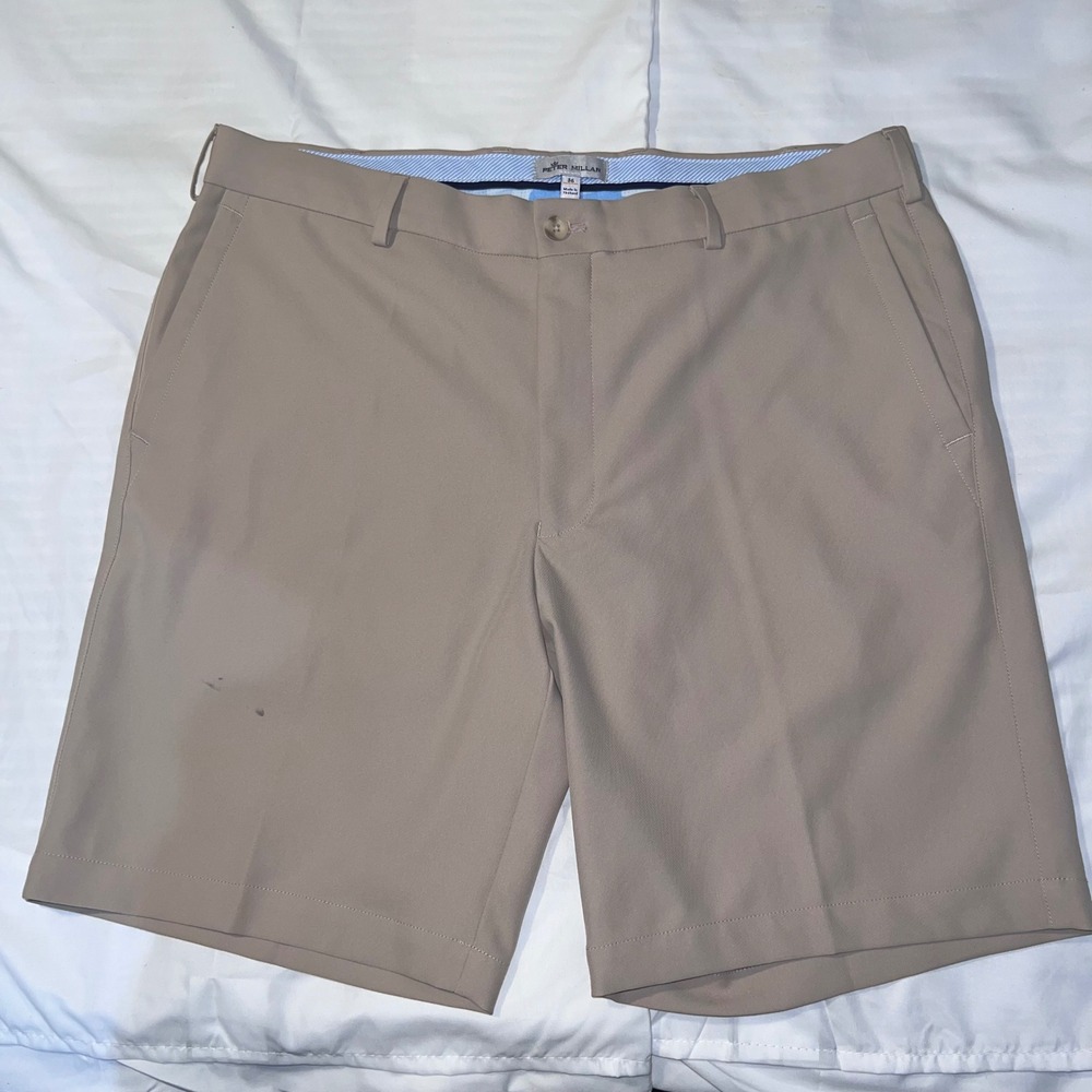 Peter Millar Golf Shorts Flat Front Performance Khaki Size 36